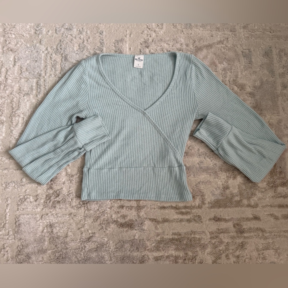 Hollister Soft Blue V-Cut Wrap Knit Top